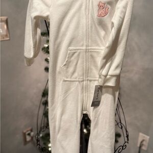 Carter's White One Piece with Pink Cat Embroidery
